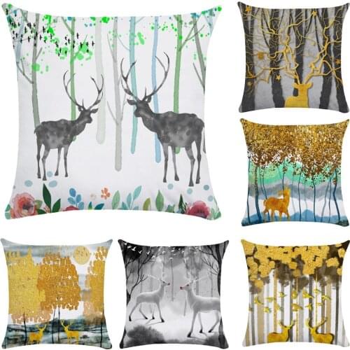 45x45cm Cartoon Elk Pillowcase Decor for Home Gift Nordic Elk Forest Soft Pillow Cover Plush Pillow for Living Room Sofa outdoor