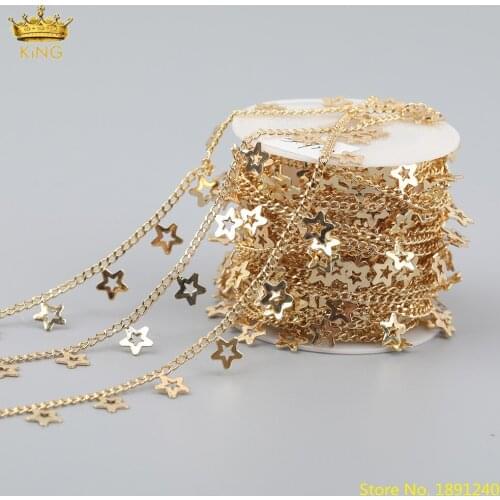 5Meters Sale,5mm Stars Charms Beads Wire Link Chains Findings,Gold Copper Stars Beads Rosary Chains For DIY Jewelry Making