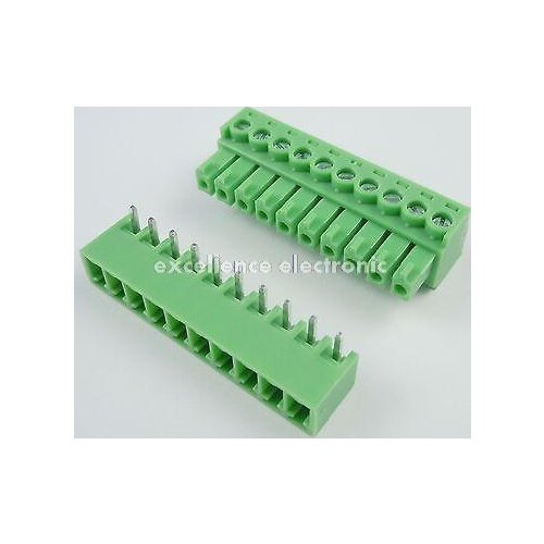 5 Pcs 3.81mm Pitch 10 Pin Angle Screw Pluggable Terminal Block Plug Connector 15EDG