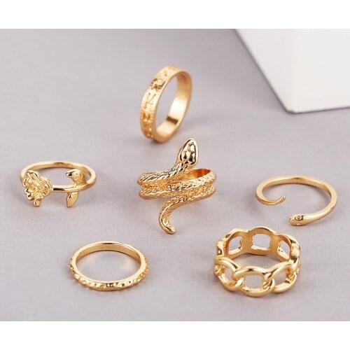 6pcs Set Metal Joint Ring Creative Personality Snake-shaped Rose Chain Ring European And American Ftyle Fashion Ring
