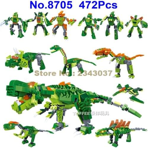 8705 472pcs 6in1 Tyrannosaurus Rex 2 Change Model Mech Robot Dinosaur Building Blocks Toy