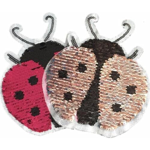 Clothing Accessories Coccinella Septempunctata Sequins EMB Applique Sew On Patch DIY Embroidered Bling double-faced Reversible