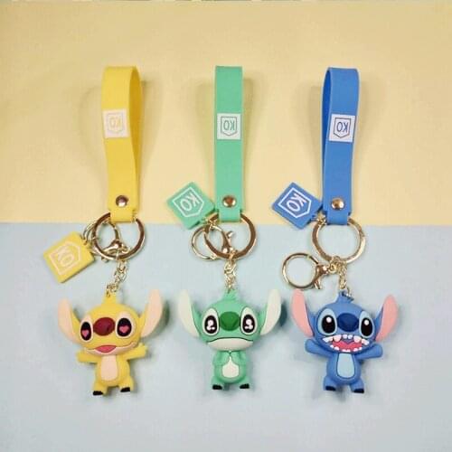 Anime Stitch Keychain PVC Cartoon Figure Key Ring 3D Double Side Key Chain Cute Trinket Key Holder Gift Backpack Decor