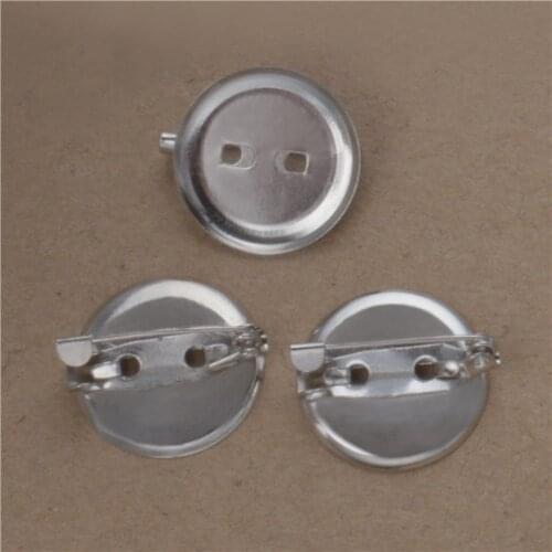 50pcs Rhodium Plated Brooch Base Blanks Settings with Safety Pins Fitting for 13/19/24/29mm Round Cameo Cabochons Tray