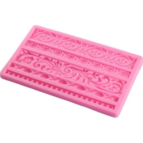 C90D DIY Baroque Scroll Relief Cake Border Silicone Mold Frame Fondant Cake Decorating Tools Candy Chocolate Gumpaste Mould