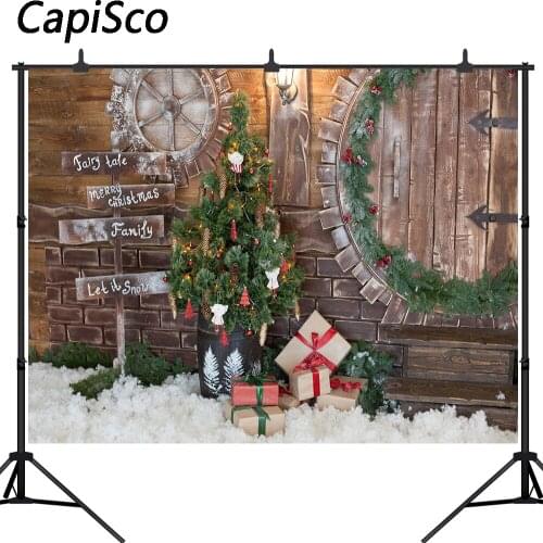 Capisco Winter Backdrops Christmas Tree Snow Gift fairy tale Wooden house Kid Gift Pine Backgrounds Photocall For Photo Studio