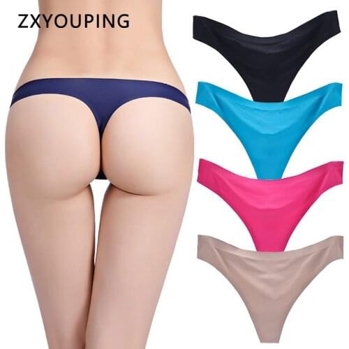 One-Piece Seamless Women G String Solid Colors Thong Sexy Ice Silk Panties Low Waist Soft M-XL T Back Underwear