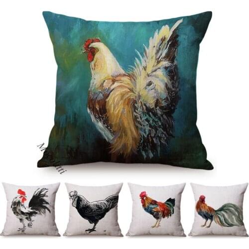 Chicken Style Throw Pillow Case Chinese Ink Painting Art Home Decoration Square Cushion Cover Cock Hen Linen Sofa Cushions Cover