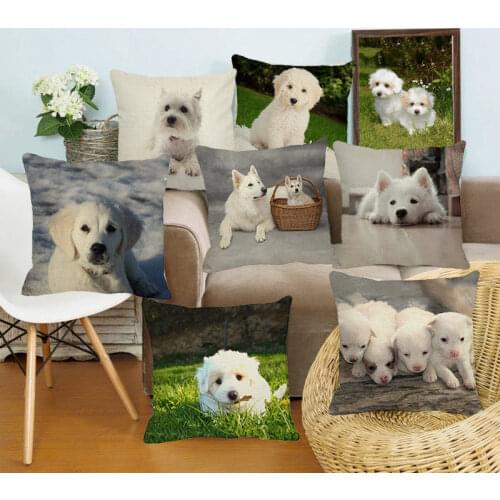 XUNYU Lovely White Dog Throw Pillow Case Sofa Bed Cushion Cover Home Decor 45cm x 45cm Pillowcase C007
