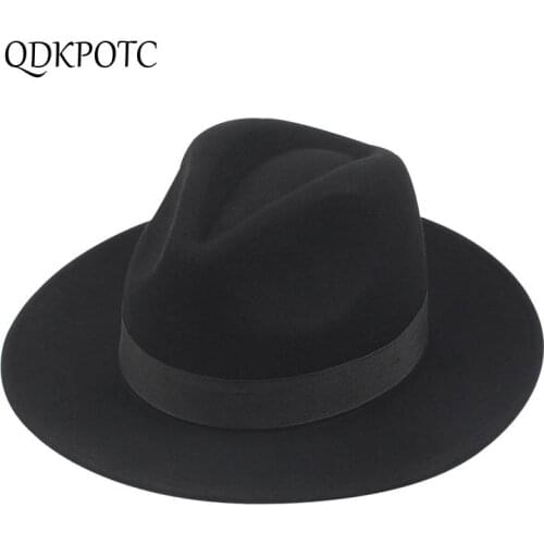 QDKPOTC Autumn Winter Wool Men Women Fedoras England Gentleman Retro Jazz Hat Fashion Couple Black Felt Hat