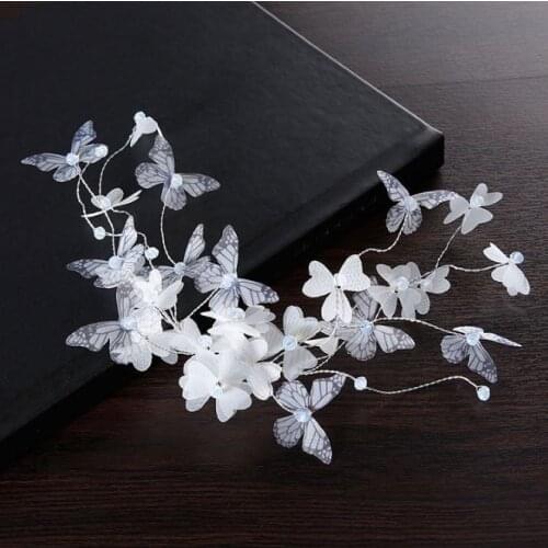 Bride Headwear Hair Clip White Floral Handmade Butterfly Decoration Wedding Bridal Hair Decoration Charms Garland Girls Gift
