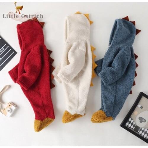Newborn Baby Girl Boy Cotton Dinosaur Fleece Romper Warm Winter Infant Toddler Hooded Jumpsuit Outfit Baby Clothes 0-2Y