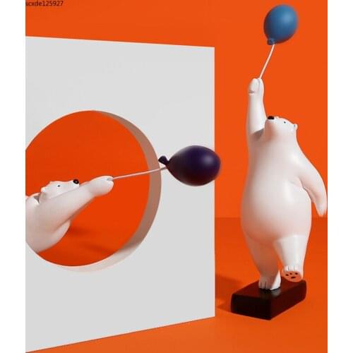 Art Balloon Polar Bear Sculpture Table Top Childrens Room Decoration Resin Cartoon Cute Animal Statue Figurines Home Decoration