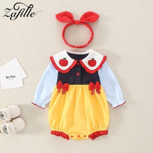 ZAFILLE Toddler Baby Girls Rompers Snow White Cosplay Costume Doll Collar Bodysuit For Newborns Summer Jumpsuit For Kids Clothes