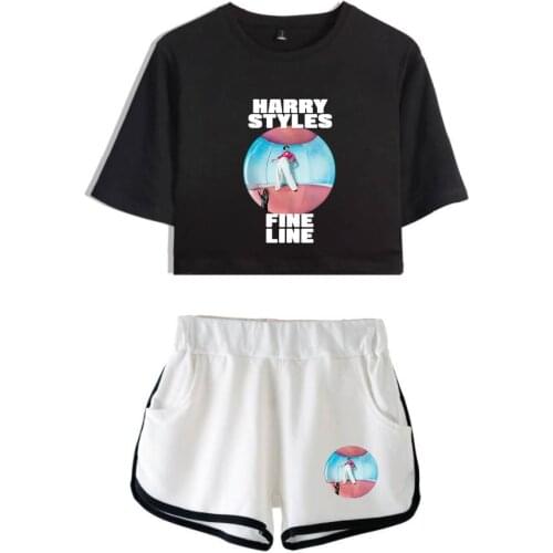 Harry Styles FINE LINE Two Piece Set Summer Sexy 2020 Cotton Printed T Shirt Album Woman New Suit Shorts Crop Fashion Top Shorts