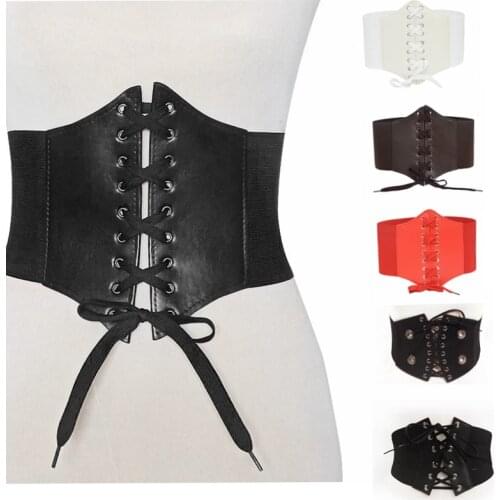 Women Fashion Elastic Stretch Wide Band Corset Waist Belt black lace up
