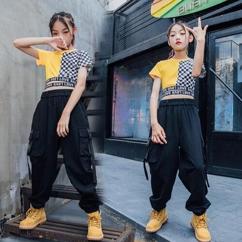 Girls Jazz Dance Costumes HipHop Street Dance Wear Summer Navel Short Sleeved Overalls Pants ChildrenS Hip Hop Clothes DN8998