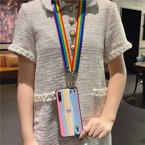 Crossbody Rainbow Watercolor Wrist Strap Holder Case for Samsung S8 S9 S10 S20 Ultra NOTE8 NOTE9 NOTE10 NOTE20 Soft TPU CASE