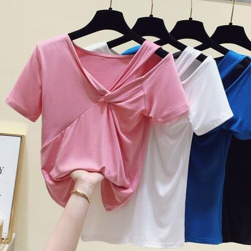 V-neck Summer Short Sleeve Fashion off shoulder T-shirts Top new solid Sexy T Shirt Womens T-Shirt white off shoulder top