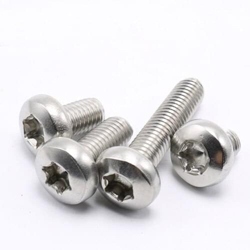 M4*5/6/8/10/12/14/16/18/20/22/25/30/35-50mmTorx Screw Round Head T&TX Plum 304 Stainless Steel Six-Lobe Anti-theft Bolts White
