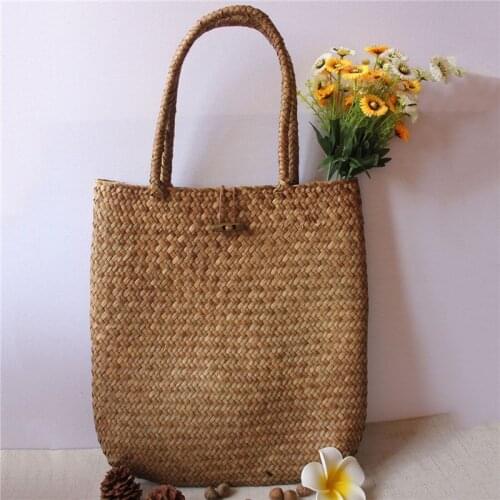 Fashion Women Summer Straw Large Capacity Tote Bag Casual Beach Shoulder Bag Handmade Basket Handbag Ladies Shopping Bag