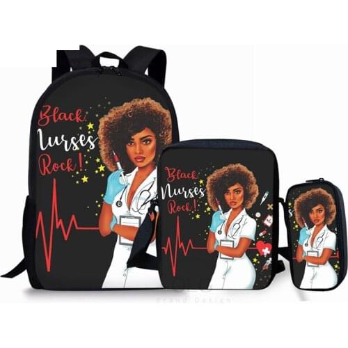 Fashion 3PCS Womens Bag Backpacks African Black Nurses Rock Painting Backpack For Women Kids Ruckrack Set