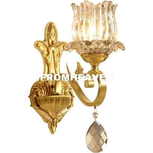 Newly Modern Bronze Crystal Wall Lamp European Brass Wall Sconce for Home With Crystal Shade Modern Lamp Lustre Home Decoration