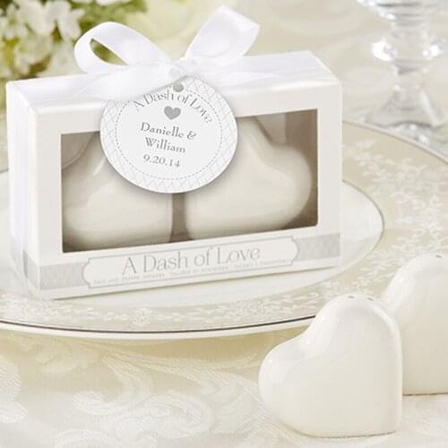 NEW ARRIVAL Bridal Shower Wedding Favors "A Dash of Love" Ceramic Heart Salt&Pepper Shakers 16sets/lot FREE SHIPPING