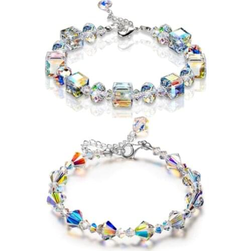 New Ladies Bracelet Stained Glass Zircon Crystal Square Ball Bead Bracelet Exquisite And Stylish Feminine Jewelry