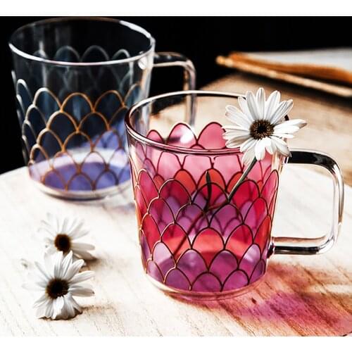 Creative Fish scale stained glass Exquisite Mug Heat-resistant Glasses Coffee Milk Juice Cocktail Glass Funny GiftCup for Friend