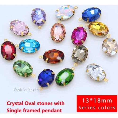 10p 13x18mm Oval crystal rhinestones Framed glass pendants connectors necklace earring findings jewelry making charm brass beads