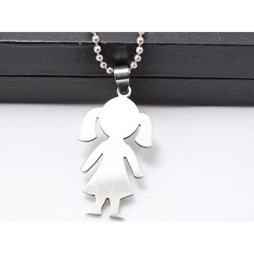 High Polished Stainless Steel Little Girl Boy Figure Charm Pendant Necklace W/ Chain