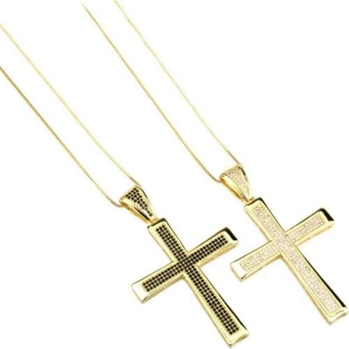 Catholic Cross Pendant Necklace Zircon Stone Copper Adjustable Chain Necklace Goth Party Statement Neck Jewelry Accessories