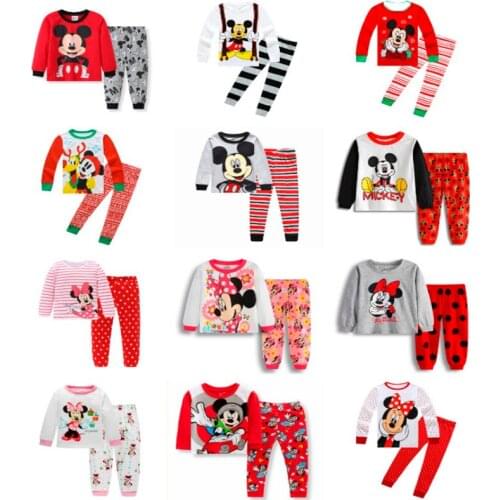 Children Long Sleeve Pajamas Sets Kids Boys Girls Mickey Minnie Mouse Cars Clothing Baby Nightwear Pyjamas Sleepwear 1-7Years