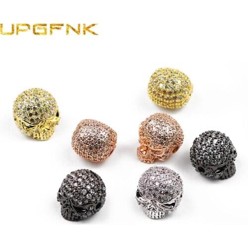White Zircon Skull Head Pendant Copper beads micro pave cz Metal Spacer Charm Loose beads for Jewelry making bracelet DIY Fining