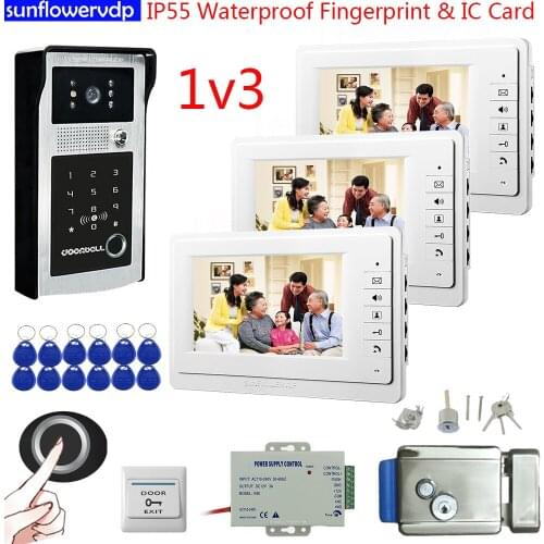 Fingerprint IC Code IP55 Waterproof 7" Wired Videophone With Camera Door Station Intercom Video Call With Electronic Door Lock