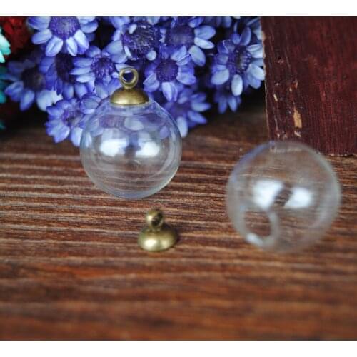 SALE Free ship!!100sets/lot 14mm*4mm(opening) glass globe bubble & 6mm silver cap with ring set DIY Glass bottle vial pendant