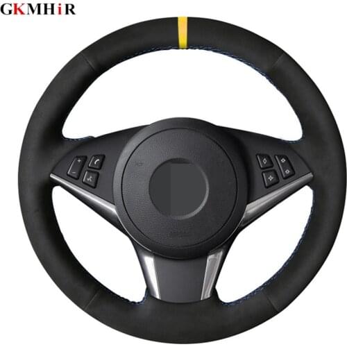 DIY Black Genuine Leather Suede Car Steering Wheel Cover For BMW E60 530d 545i 550i E61 E63 E64 630i 645Ci 650i 2004-2009