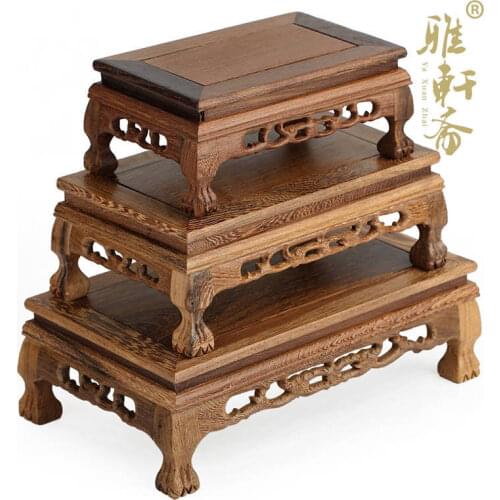 Redwood sculpture buddha crafts decoration base chicken wings wool rectangle solid wood stone base
