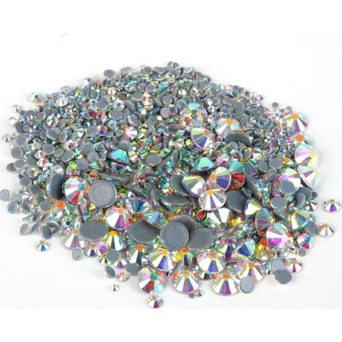 White Mixed Size Glass Flat Bottom Hot Rhinestone Clothing Hot Rhinestone Rubber Bottom Clothing Bag DIY Accessories