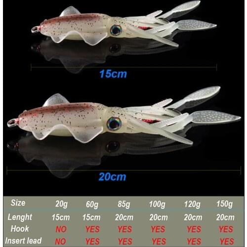 SUNMILE Fishing Soft Squid Lure 60g Luminous/UV Squid Jig Fishing Lures For Sea Fishing Wobbler Bait