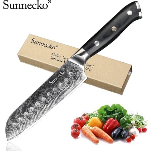 SUNNECKO Professional 5 inch Santoku Knives Damascus Steel Japanese VG10 Blade Kitchen Knives G10 Handle Sharp Meat Cutter Knife