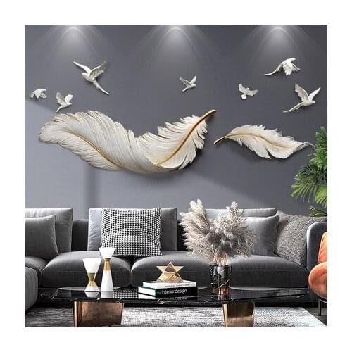 Light luxury feather wall decoration living room 3D three-dimensional wall hanging modern simple sofa TV background wall creativ
