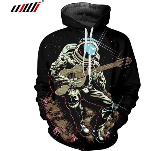 UJWI Autumn Winter Casual Hoodies Women/men Print Astronaut Space Guitar 3d Sweatshirt Hoody Man Fitness Drawstring Hoody