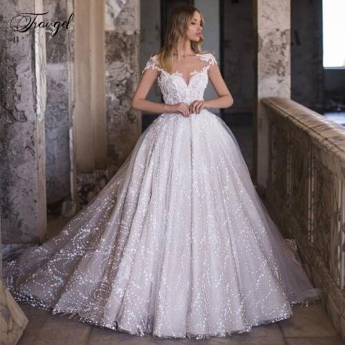 Traugel Scoop A Line Lace Wedding Dresses Applique Beading Cap Sleeve Backless Bride Dresses Chapel Train Bridal Gowns Plus Size