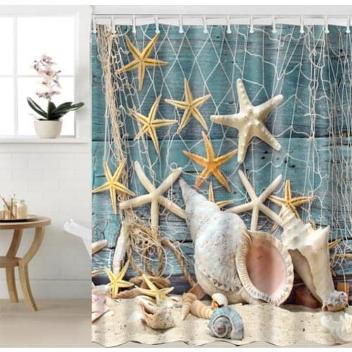 High Quality Sea Beach Shell Printed Shower Curtains Bath Curtain With Hooks Waterproof Products Bathroom Decor