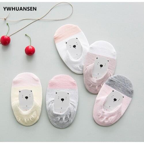 YWHUANSEN 5 Pairs/lot Summer Childrens Short Socks Cotton Thin Non Skid Boys Lovely Socks With Grips For Baby Toddler Girls