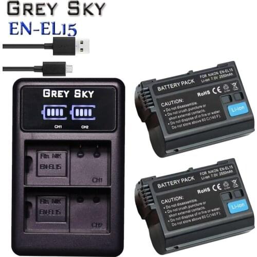 2550mah EN-EL15 EL15 EN-EL15a ENEL15a EN EL15a Battery + USB Dual Charger for Nikon D850 D810 D810A D750 D500 D7500 D7200 D7100