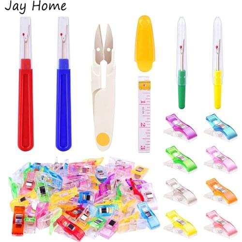 20Pcs Sewing Quilting Fabric Clips with Seam Ripper Thread Remover Soft Tape Measure Scissors Tool Kit for Sewing Craft Supplies
