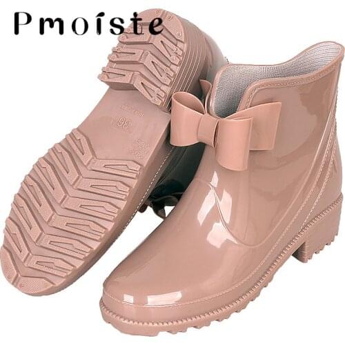 Rain Boots Women Plus Size 43 Fashion Butterfly Knot PVC Solid Waterproof Rubber Boots for Women Slip On